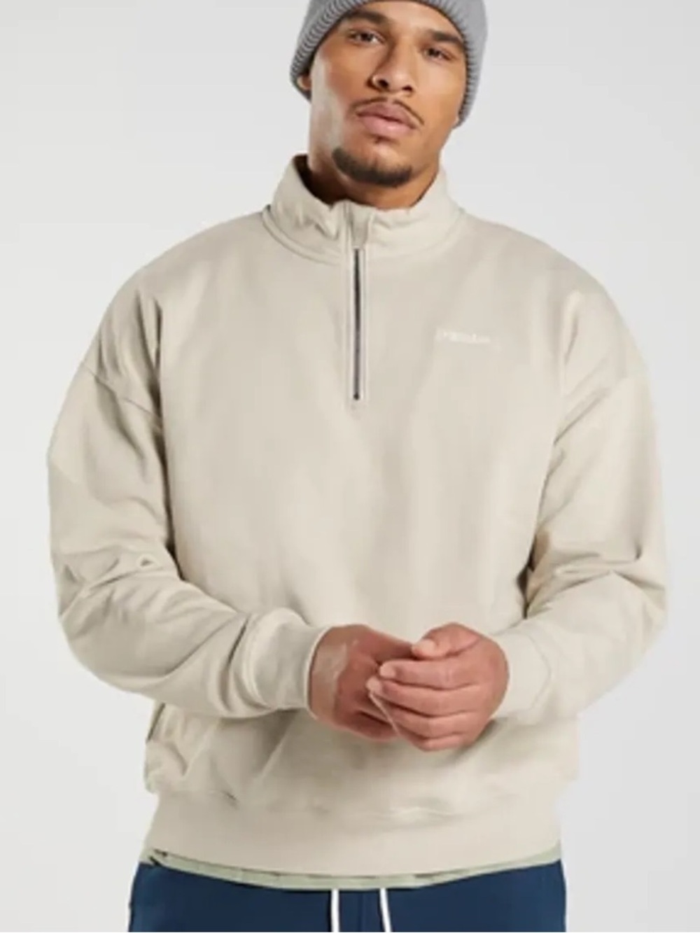 Gymshark Men's Zip-Up Sweater in Light Beige